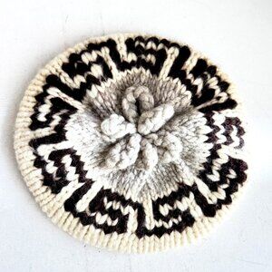 Vintage Hand Knit Wool Chunky Knit Beret Hat L